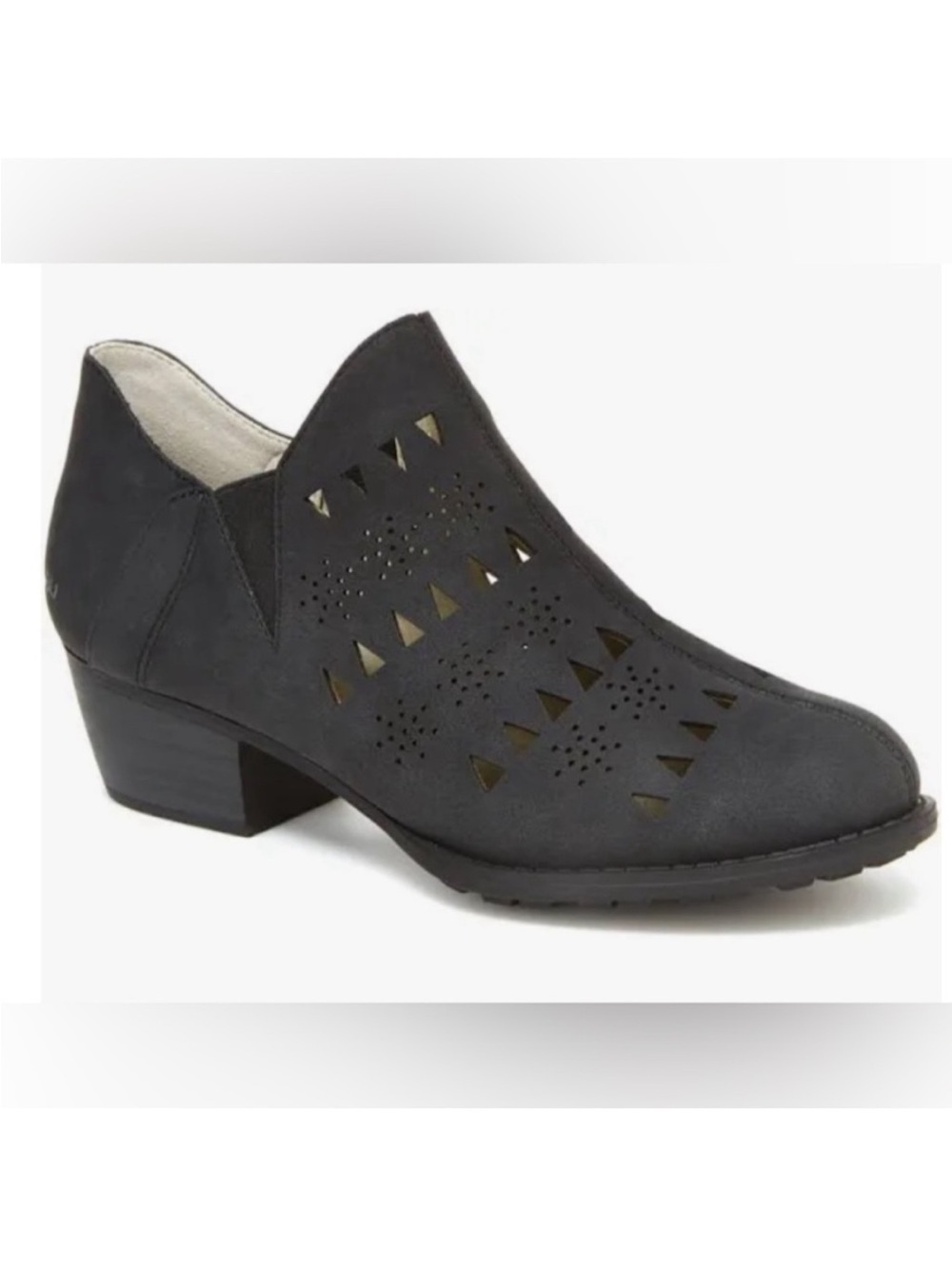 JBU Black Perforated Low Block Heel Mule